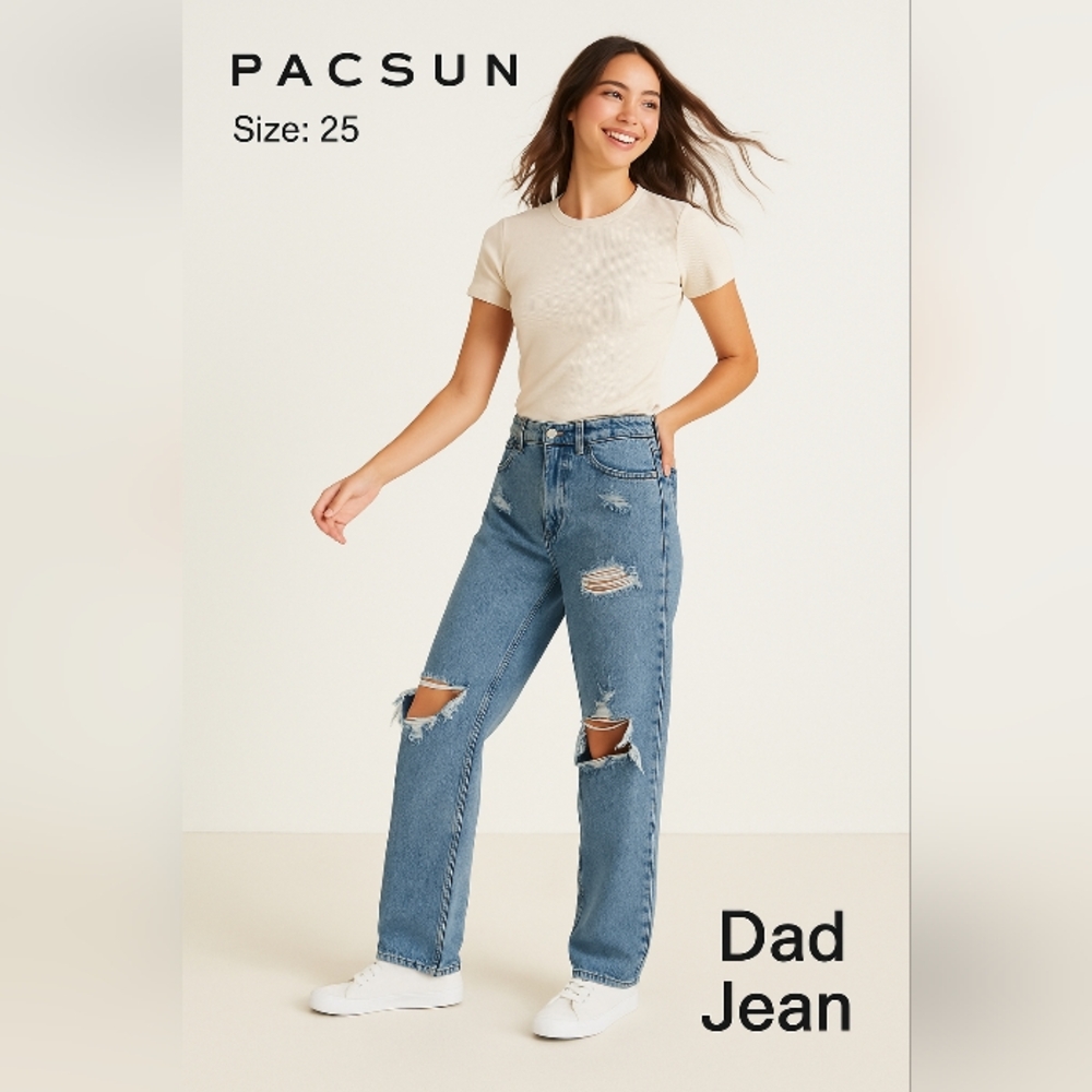 Pacsun Women's Dad Jean  Distressed  Blue Light Jeans Size 25